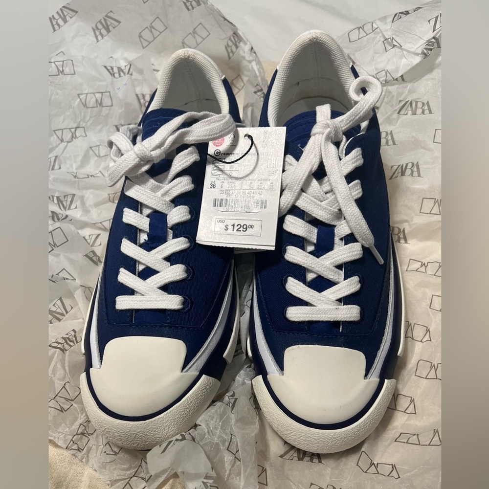 Zara NWT Navy and White Sneakers